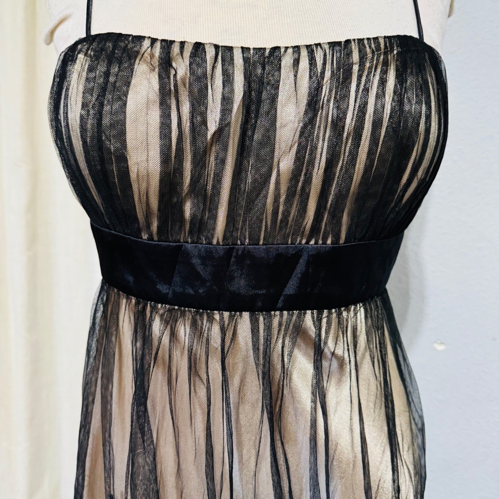 Vintage Y2K‎ SL Fashions Black Beige Mesh Overlay Whimsigoth Babydoll Dress 14 - Picture 4 of 13